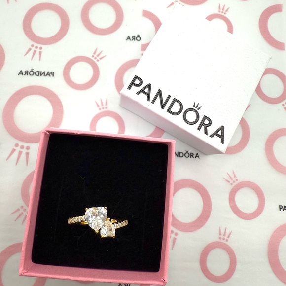 Authentic NEW Pandora Double Heart Sparkling Ring 5,6,7,8 and 9 - Picture 3 of 4